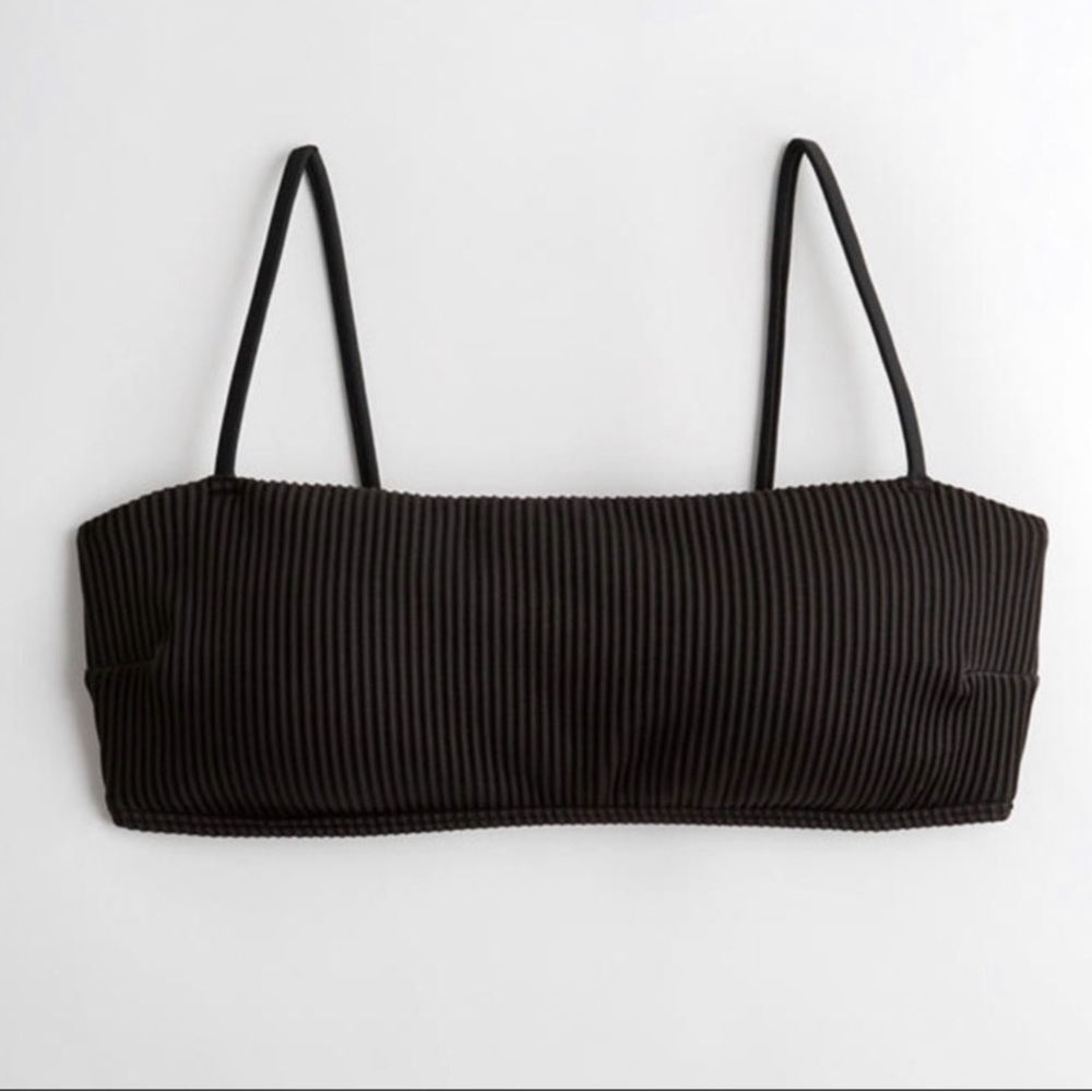 Hollister Ribbed square neck bikini top black